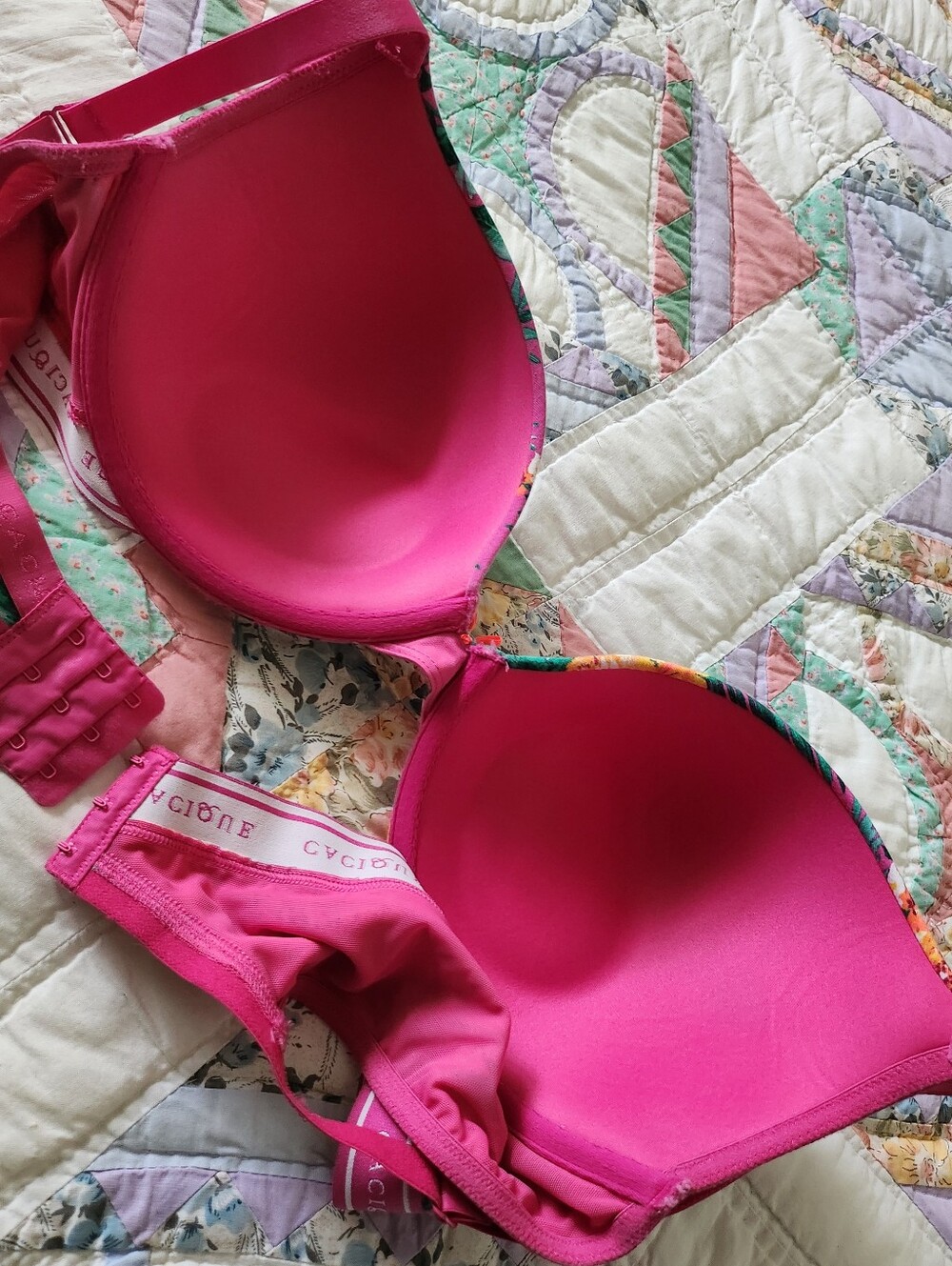 Cacique Cotton Boost Plunge Pink Tropical Floral Bra Size 44C - Picture 6 of 11